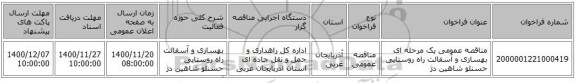 مناقصه عمومی یک مرحله ای بهسازی و آسفالت راه روستایی حسنلو شاهین دژ