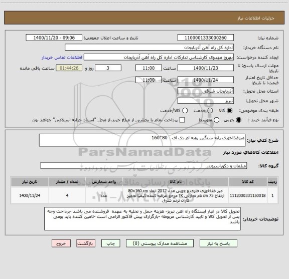 استعلام میزغذاخوری پایه سنگین رویه ام دی اف   80*160