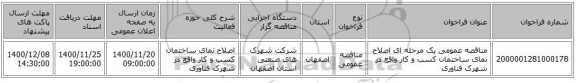 مناقصه عمومی یک مرحله ای اصلاح نمای ساختمان کسب و کار واقع در شهرک فناوری 