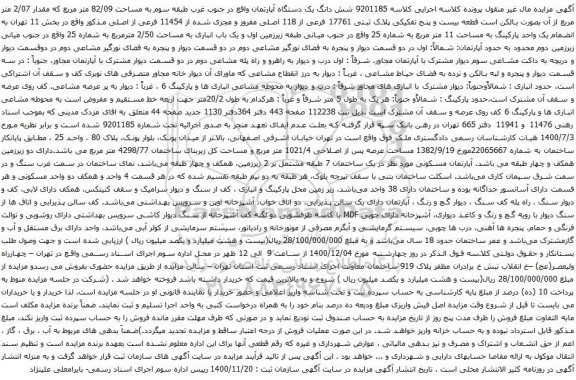 شش دانگ یک دستگاه آپارتمان واقع در جنوب غرب طبقه سوم به مساحت 82/09 متر مربع