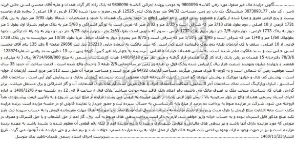 ششدانگ یک باب زیر زمین بمساحت 94/32 متر مربع پلاک ثبتی 12525 فرعی