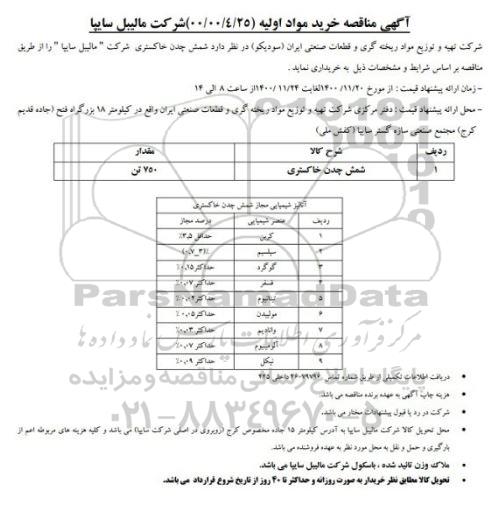 مناقصه خرید مواد اولیه