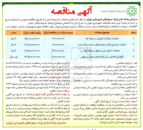 مناقصه، مناقصه عملیات پراکنده عمرانی و ...