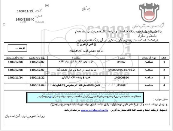 مناقصه ​خرید 27 ردیف بارابان نوار نقاله ...