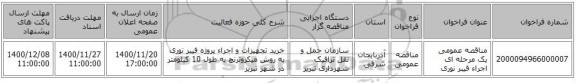 مناقصه عمومی یک مرحله ای اجراء فیبر نوری