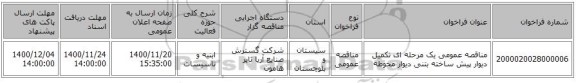مناقصه عمومی یک مرحله ای تکمیل دیوار پیش ساخته بتنی دیوار محوطه