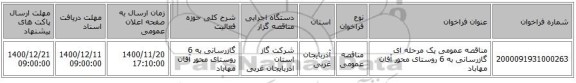 مناقصه عمومی یک مرحله ای گازرسانی به 6 روستای محور آفان مهاباد