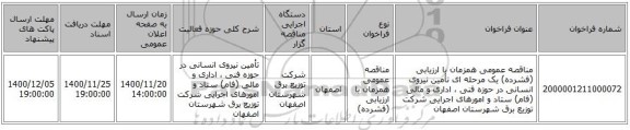 مناقصه عمومی همزمان با ارزیابی (فشرده) یک مرحله ای تأمین نیروی انسانی در حوزه فنی ، اداری و مالی (فام) ستاد و امورهای اجرایی شرکت توزیع برق شهرستان اصفهان