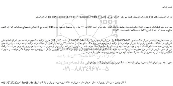 مزایده فروش  ششدانگ عرصه و اعیان یک باب مغازه 