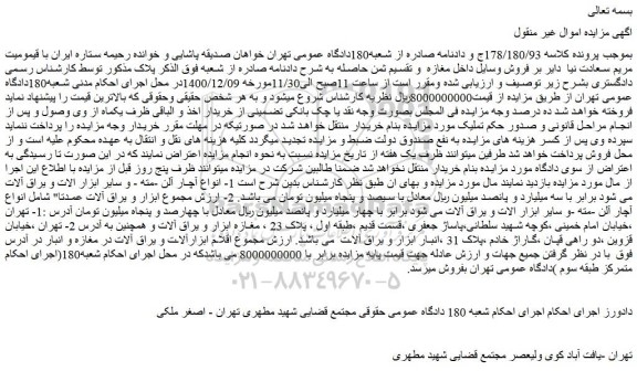 مزایده، مزایده فروش وسایل داخل مغازه...