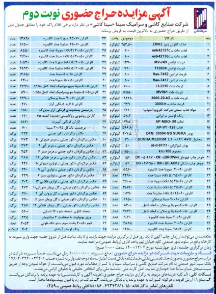 مزایده، مزایده فروش برخی اقلام راکد- نوبت دوم