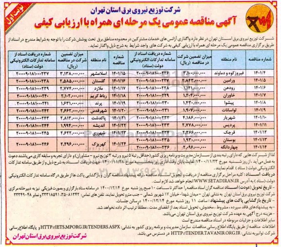  مناقصه واگذاری آژانس های خدمات مشترکین