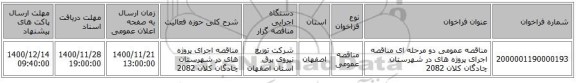 مناقصه عمومی دو مرحله ای مناقصه اجرای پروژه های در شهرستان چادگان کلان 2082