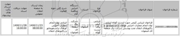 فراخوان ارزیابی کیفی جهت لیست کوتاه ارزیابی توان انجام عملیات اجرایی اورهال ترانسفورماتور و راکتورهای انتقال تحت پوشش شرکت برق منطقه ای اصفهان