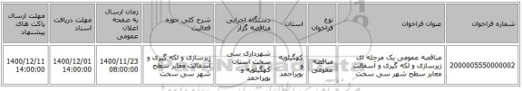 مناقصه عمومی یک مرحله ای زیرسازی و لکه گیری و آسفالت معابر سطح شهر سی سخت