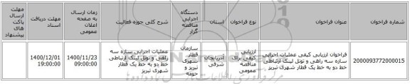 فراخوان ارزیابی کیفی عملیات اجرایی سازه سه راهی و تونل لینک ارتباطی خط دو به خط یک قطار شهری تبریز