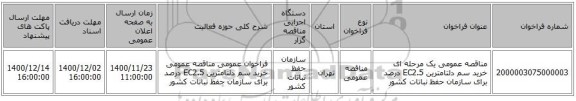 مناقصه عمومی یک مرحله ای خرید سم دلتامترین EC2.5 درصد برای سازمان حفظ نباتات کشور