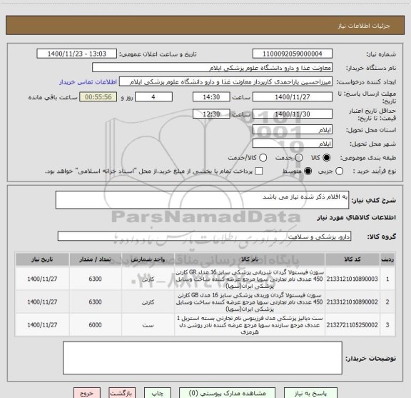 استعلام به اقلام ذکر شده نیاز می باشد
