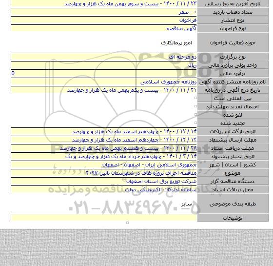 مناقصه اجرای پروژه های در شهرستان نائین-۲۰۹۷