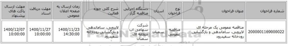 مناقصه عمومی یک مرحله ای لایروبی، ساماندهی و بازگشایی رودخانه‌ سفیدرود