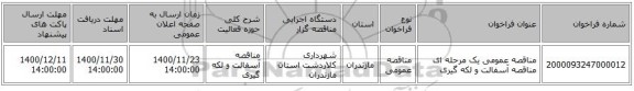 مناقصه عمومی یک مرحله ای مناقصه آسفالت و لکه گیری