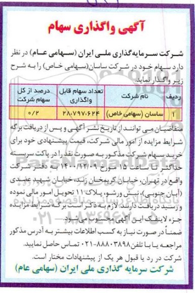 مزایده، مزایده واگذاری سهام