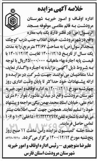 مزایده، مزایده یک باب مغازه