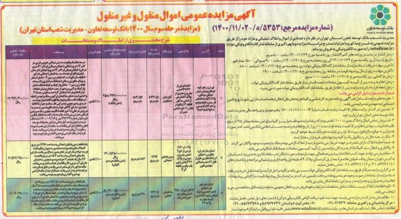 مزایده فروش تعدادی از اموال و املاک تملیکی مازاد