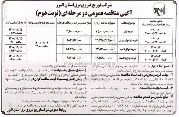 مناقصه خرید تابلو و...- نوبت دوم 