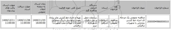 مناقصه عمومی یک مرحله ای اجراء خط کشی دوجزئی با تجهیزات ترافیکی
