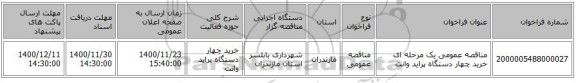 مناقصه عمومی یک مرحله ای خرید چهار دستگاه پراید وانت