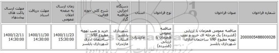 مناقصه عمومی همزمان با ارزیابی (فشرده) یک مرحله ای خرید و نصب تهویه مطبوع VRF ساختمان اداری شهرداری بابلسر