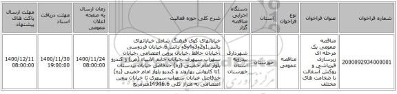 مناقصه عمومی یک مرحله ای زیرسازی قیرپاشی و روکش آسفالت با ضخامت های مختلف