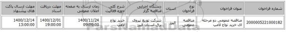 مناقصه عمومی دو مرحله ای خرید نواع لامپ