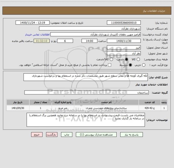 استعلام لکه گیری کوچه ها و معابر سطح شهر طبق مشخصات ذکر شده در استعلام بها و درخواست شهرداری