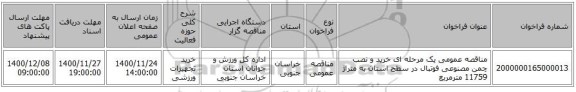 مناقصه عمومی یک مرحله ای خرید و نصب چمن مصنوعی فوتبال در سطح استان به متراژ 11759 مترمربع 