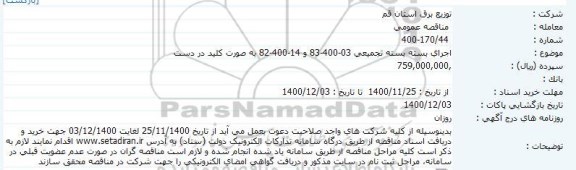 مناقصه اجرای بسته تجمیعی 