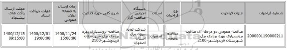مناقصه عمومی دو مرحله ای مناقصه برونسپاری بهره برداری  برق شهرستان فریدونشهر-2100