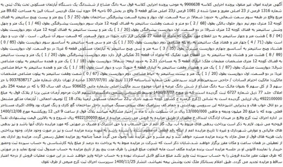 ششدانگ یک دستگاه آپارتمان مسکونی تحت پلاک ثبتی به شماره 1316 فرعی از 23 اصلی