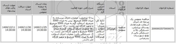مناقصه عمومی یک مرحله ای اجرای  آسفالت طرح هادی روستای  پیرچیلی، حسنلنگی بالا و حسنلنگی پائین  از توابع شهرستان بندرعباس