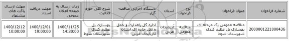 مناقصه عمومی یک مرحله ای بهسازی پل عظیم کندی شهرستان شوط   
