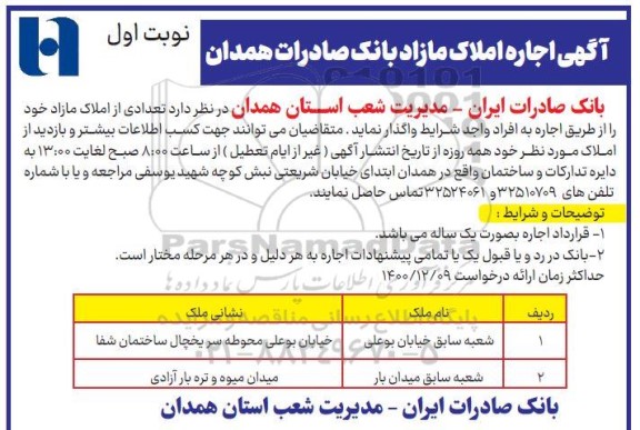 مزایده اجاره املاک مازاد
