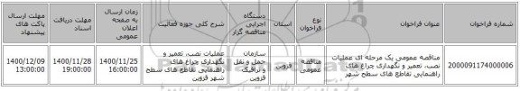 مناقصه عمومی یک مرحله ای عملیات نصب، تعمیر و نگهداری چراغ های راهنمایی تقاطع های سطح شهر