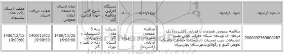 مناقصه عمومی همزمان با ارزیابی (فشرده) یک مرحله ای توسعه شبکه حفرات خالی نصب انشعابات نصب تعمیرات تاسیسات حفاظت کاتدیک تعویض کنتور و رگولاتورشهرستان بهارستان