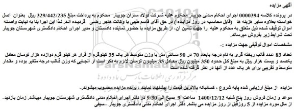 مزایده تعداد 83 عدد قالب ریخته گری