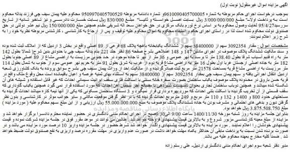 مزایده  ششدانگ یکبابخانه باغچه پلاک 68 فرعی