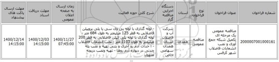 مناقصه عمومی یک مرحله ای تکمیل شبکه جمع آوری  و نصب انشعابات فاضلاب شهر کرفس