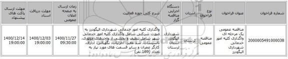 مناقصه عمومی یک مرحله ای واگذاری کلیه امور خدماتی شهرداری الیگودرز