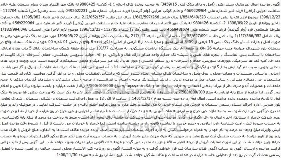 آگهی مزایده شش دانگ پلاک ثبتی 15 فرعی از 3459 اصلی