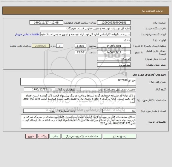 استعلام میز نور 100*80